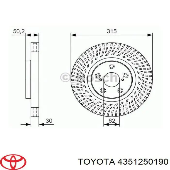 Диск переднього гальма Toyota 4351250190 ціна, від 77.28 USD
