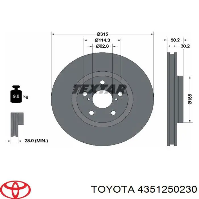 Диск переднього гальма Toyota 4351250230 ціна, від 76.56 USD