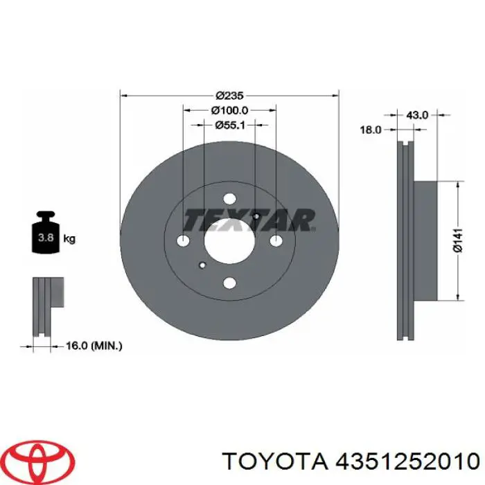 Диск гальмівний передній 4351252010 Toyota