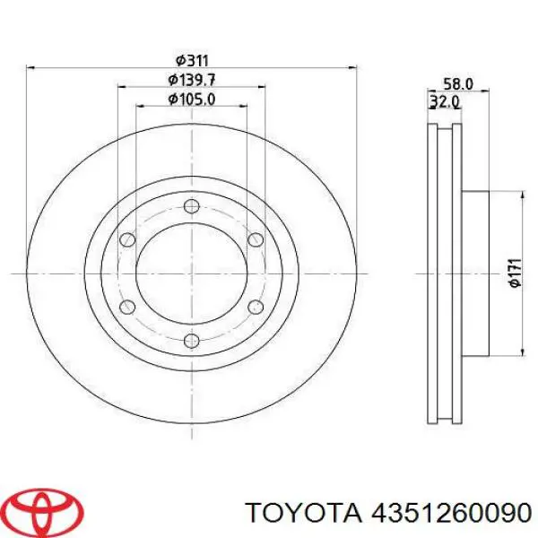 Диск переднього гальма Toyota 4351260090 ціна, від 51.19 USD
