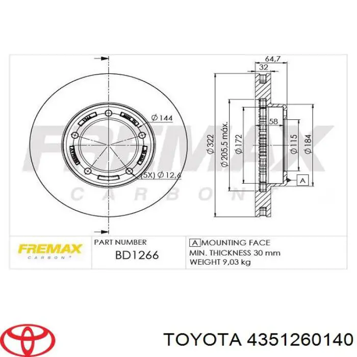 Гальмівні диски передні 4351260140 Toyota