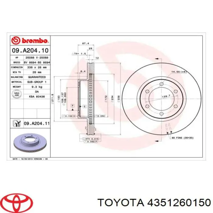 4351260150 Toyota диск гальмівний передній
