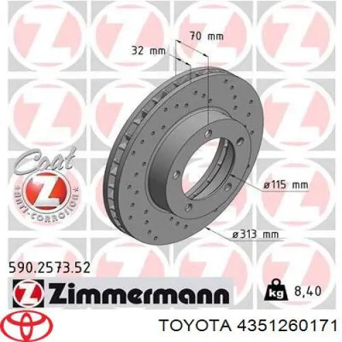 Гальмівні диски передні 4351260171 Toyota