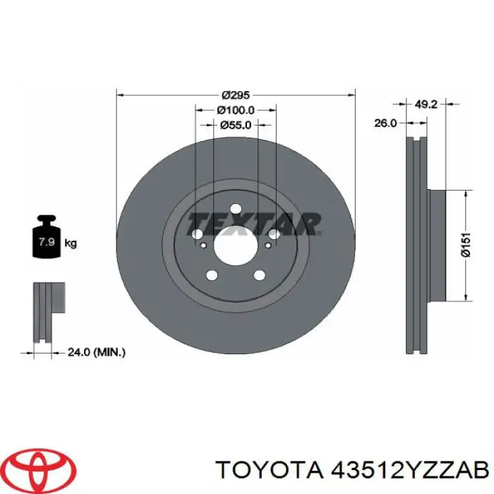 43512YZZAB Toyota диск гальмівний передній