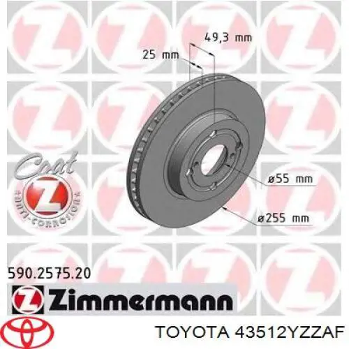 43512YZZAF Toyota Гальмо дискове переднє