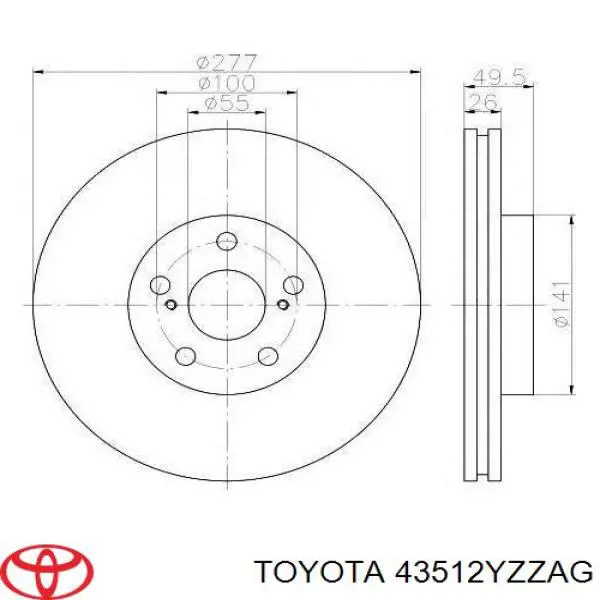43512YZZAG Toyota диск гальмівний передній