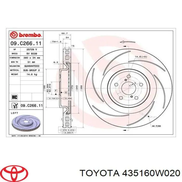 435160W020 Toyota Гальмо дискове переднє