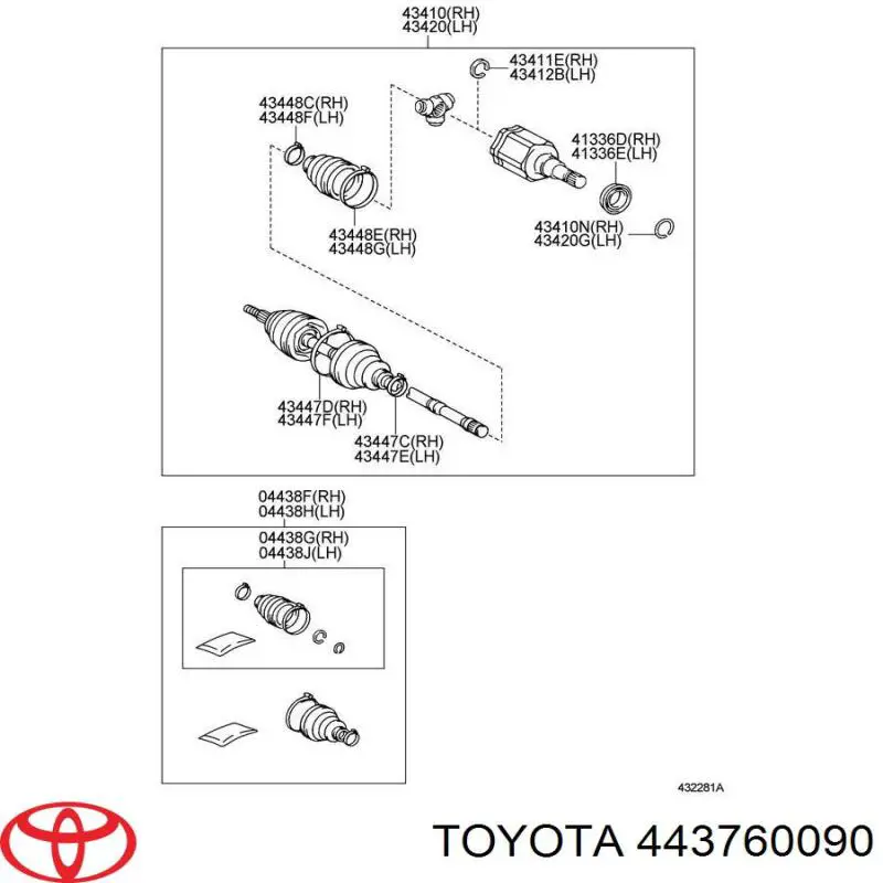443760090 Toyota пильник шруса внутрішній, передній піввісі
