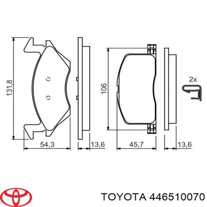 Колодки гальмівні передні, дискові 446510070 Toyota