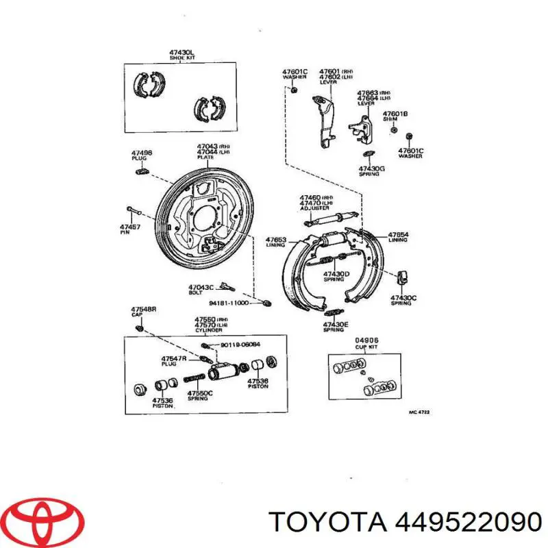 Колодки гальмові задні, барабанні 449522090 Toyota