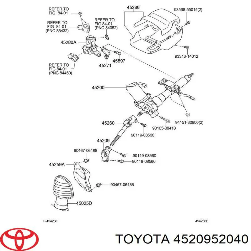 4520952040 Toyota вал рульової колонки, нижній