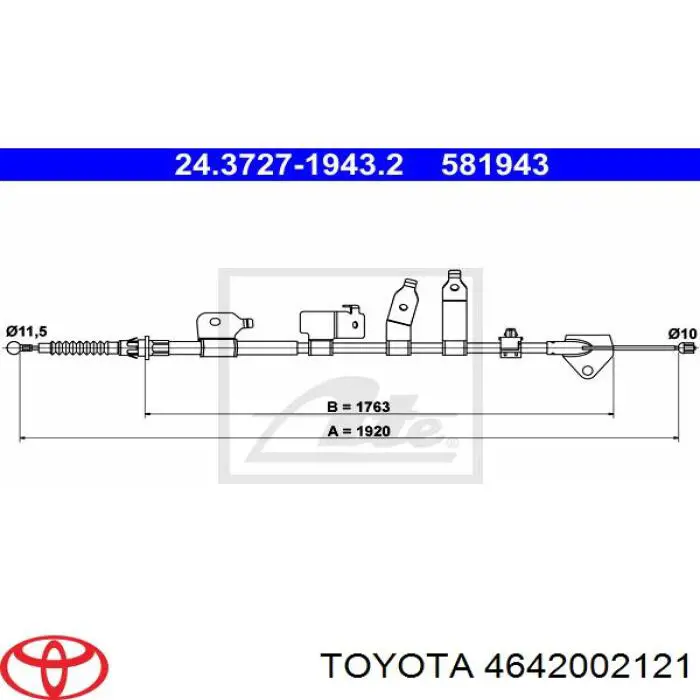 4642002121 Toyota трос ручного гальма задній, правий