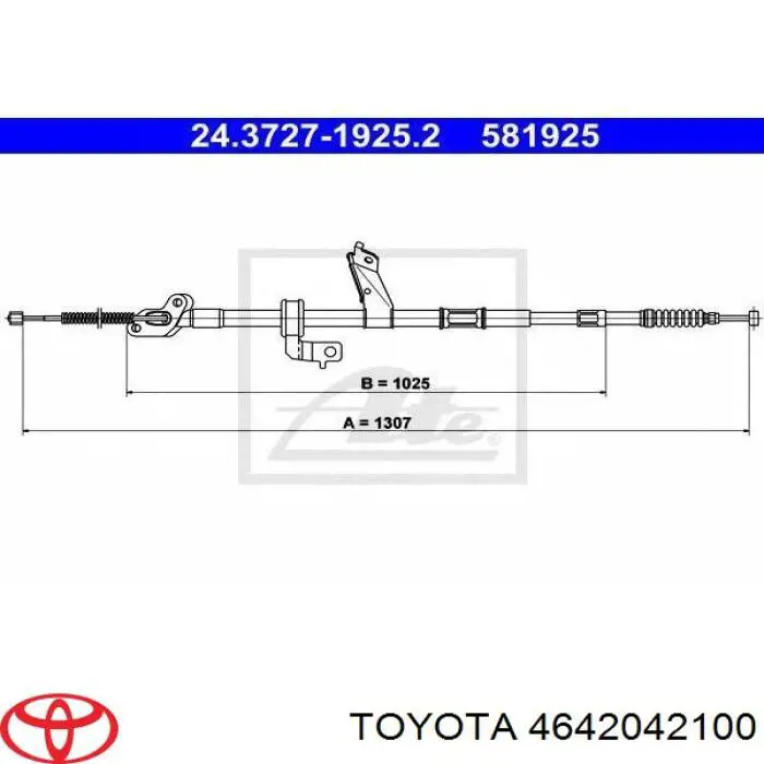 Трос ручного гальма задній, правий 4642042100 Toyota