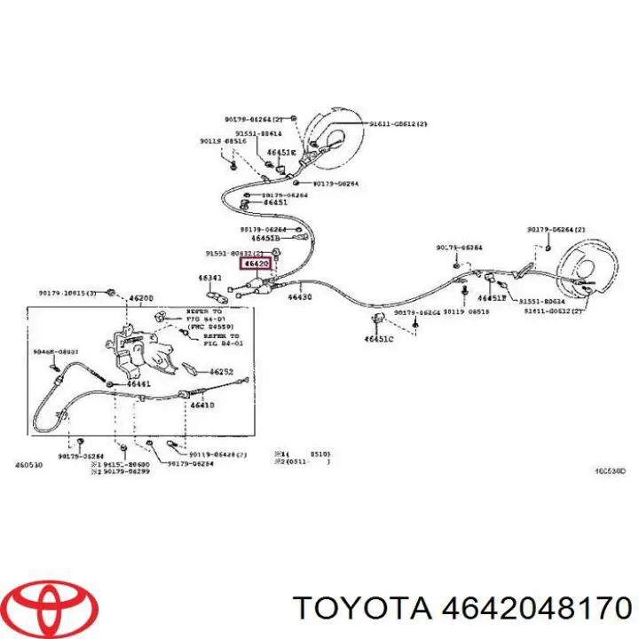 Трос ручного гальма задній, правий Toyota Highlander (Тойота Хайлендер)