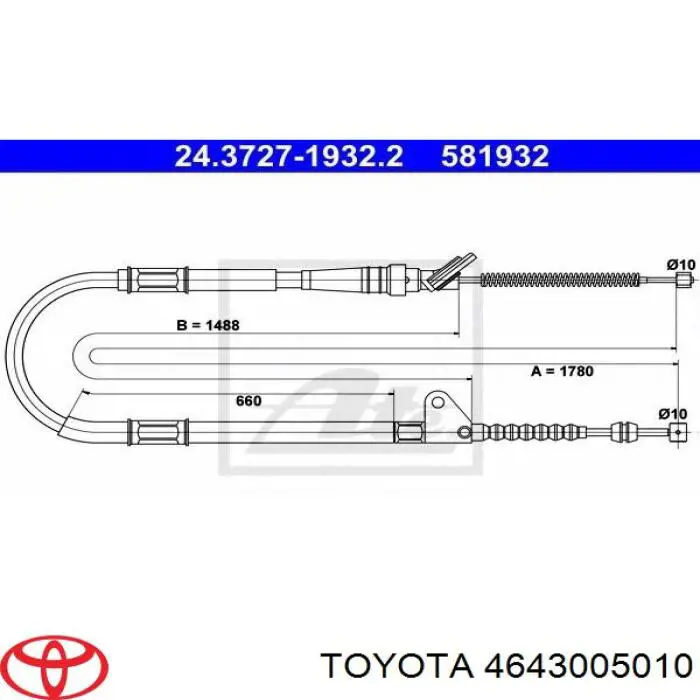 Купити 4643005010 Toyota Трос ручного гальма задній, лівий
