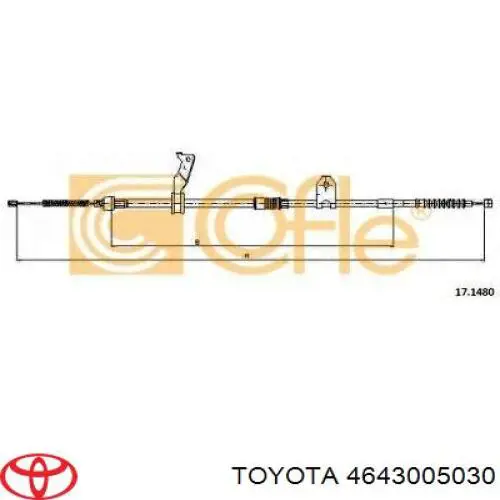 Трос ручного гальма задній, лівий 4643005030 Toyota