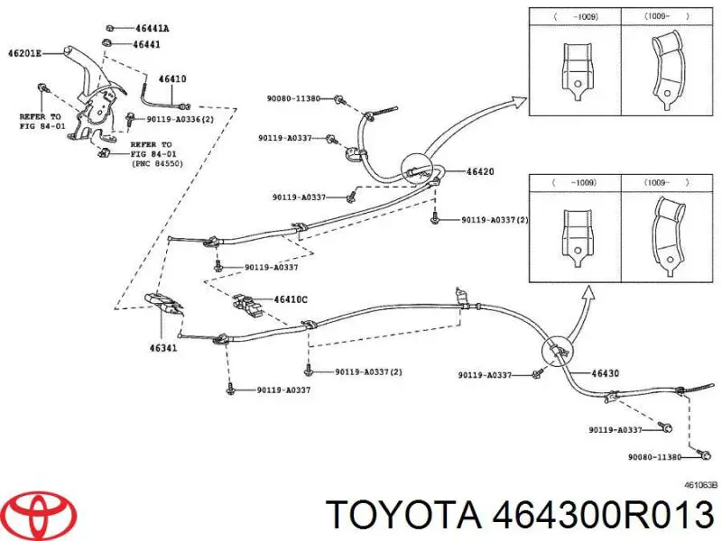 464300R011 Toyota трос ручного гальма задній, лівий