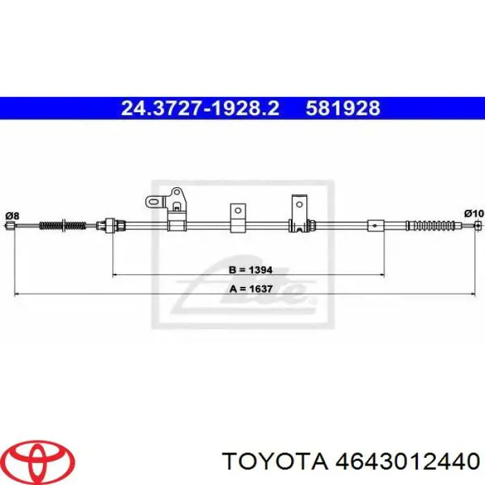 4643012440 Toyota трос ручного гальма задній, лівий
