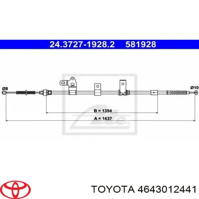 4643012441 Toyota трос ручного гальма задній, лівий