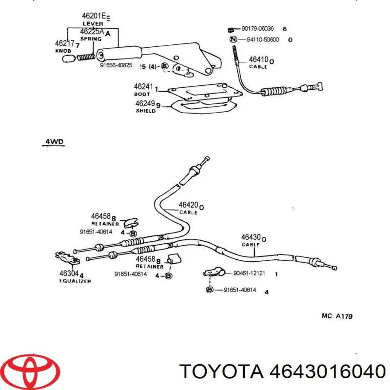 Трос стоянкового гальма задній правий Toyota 4643016040 ціна, від 77.36 USD