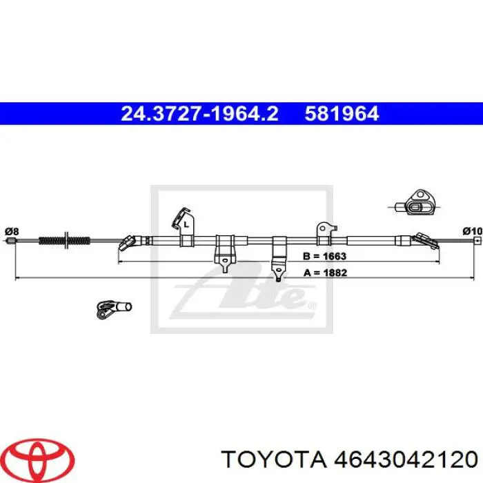 Купити 4643042120 Toyota Трос ручного гальма задній, лівий