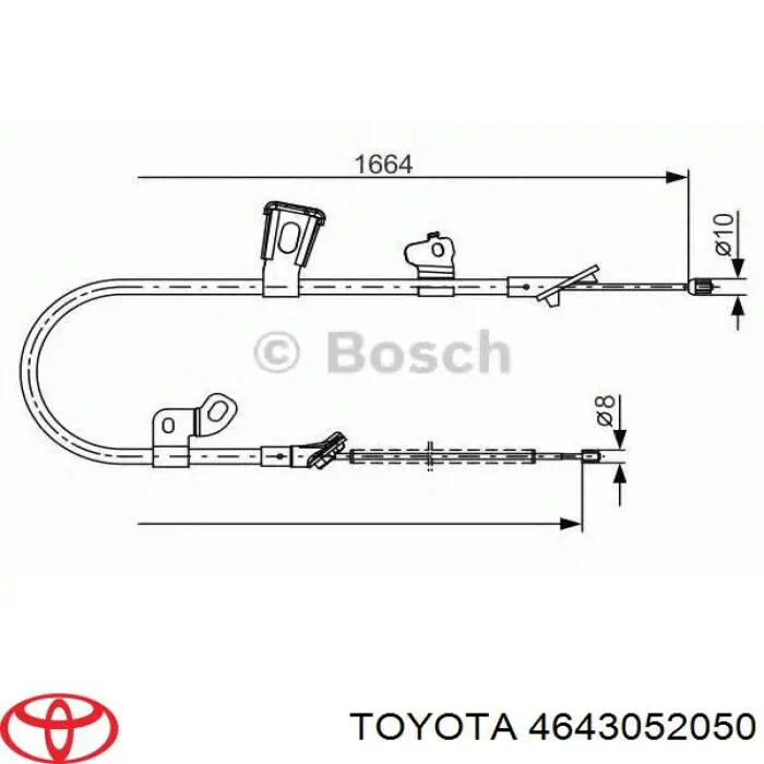 Трос ручного гальма задній, лівий 4643052050 Toyota