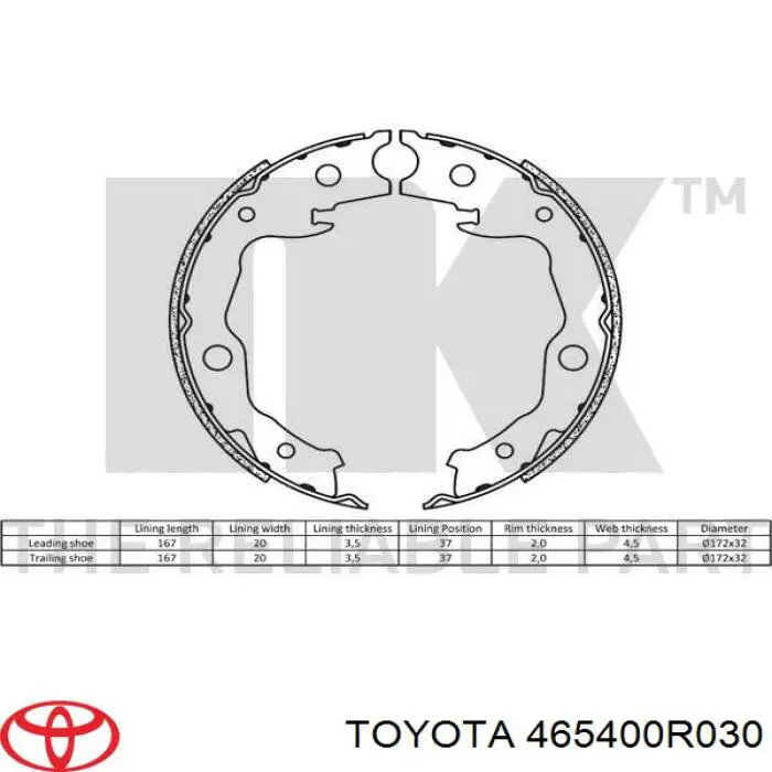 Колодки ручника / стоянкового гальма Toyota 465400R030 ціна, від 18.49 USD
