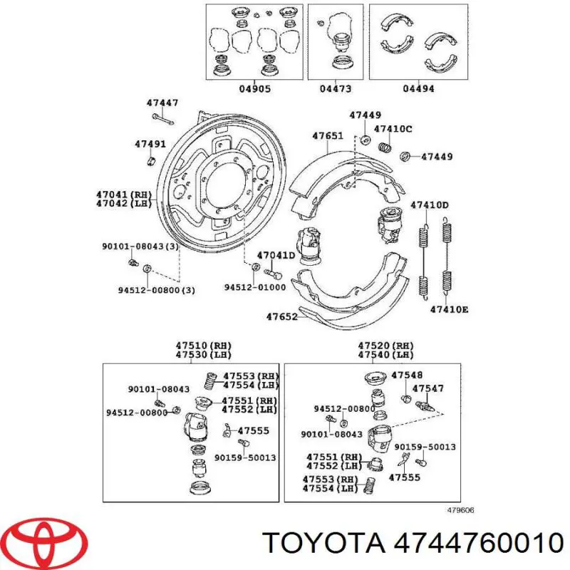 Ремкомплект гальмівних колодок 4744760010 Toyota