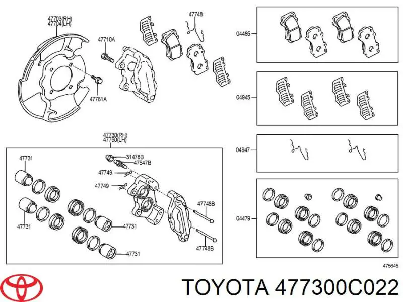 477300C022 Toyota Супорт гальмівний передній правий