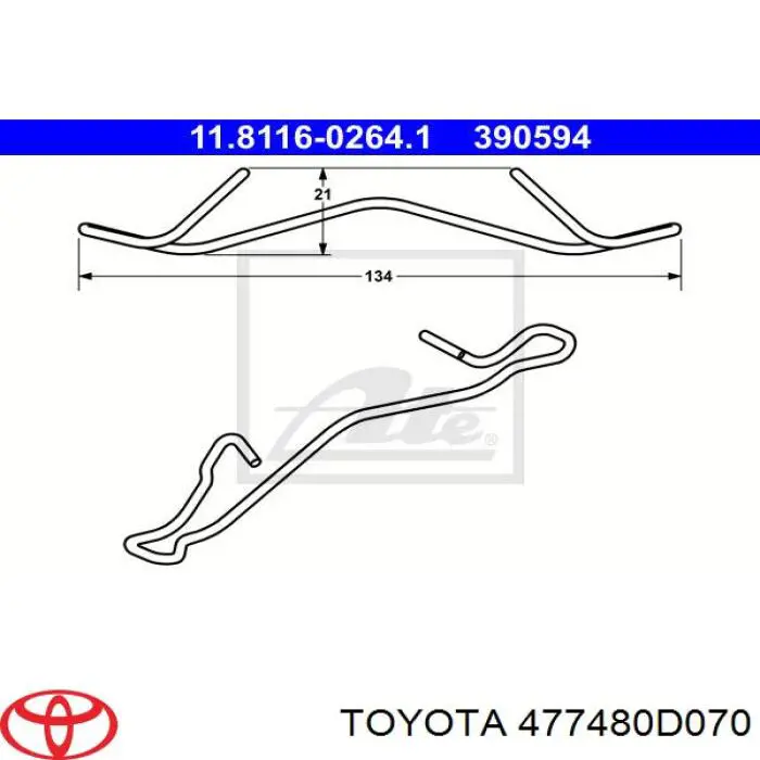 477480D070 Toyota комплект пружинок кріплення дискових колодок, передніх