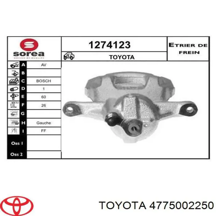 Супорт гальмівний передній лівий Toyota 4775002250 ціна, від 144.38 USD