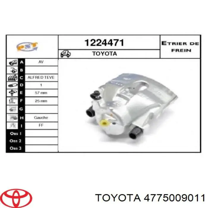 Супорт гальмівний передній лівий Toyota 4775009011 ціна, від 54.66 USD