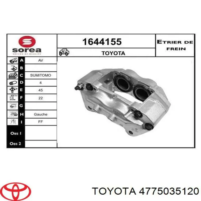 Купити 4775035120 Toyota Супорт гальмівний передній лівий