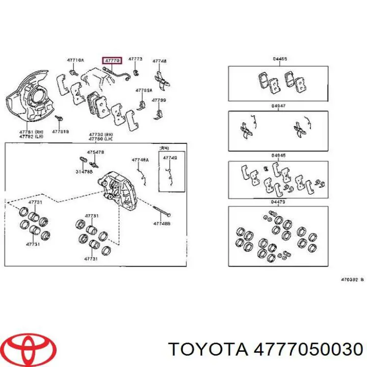 4777050031 Toyota Датчик зносу гальмівних колодок, передній правий