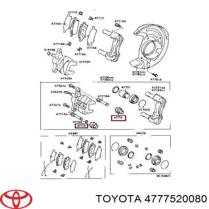 Пильник направляючої супортугальмівного, переднього Toyota 4777520080 ціна, від 4.15 USD