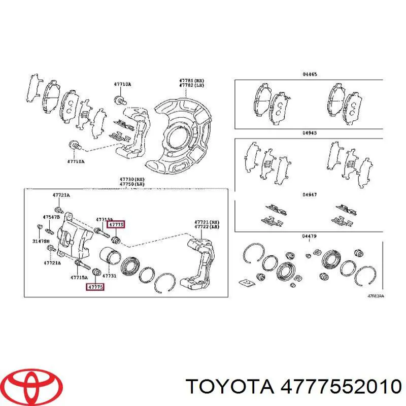 4777552010 Toyota пильник направляючої супортугальмівного, переднього