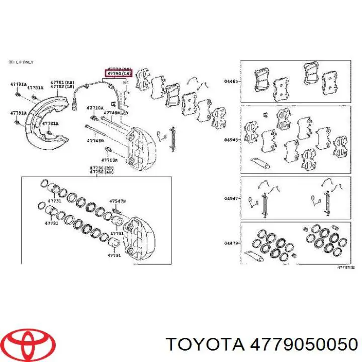 4779050050 Toyota Датчик зносу гальмівних колодок, передній лівий