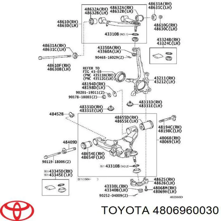 Важіль передньої підвіски нижній, лівий Toyota Land Cruiser (J200) (Тойота Ленд крузер)