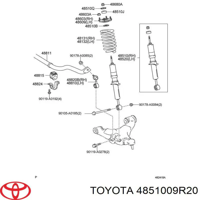 Стойка амортизатора передняя Toyota 4851009R20 ціна, від 105.79 USD