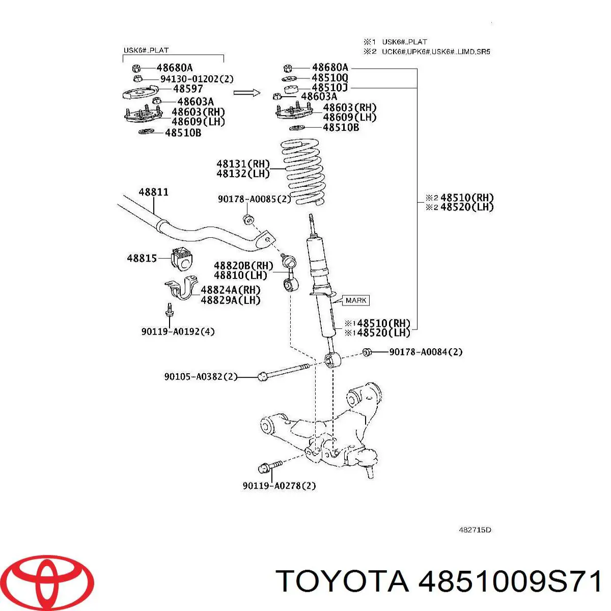 Стойка амортизатора передняя Toyota 4851009S71 ціна, від 168.73 USD
