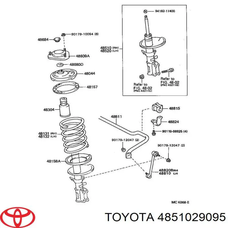 Амортизатор передній, правий Toyota 4851029095 ціна, від 90.72 USD