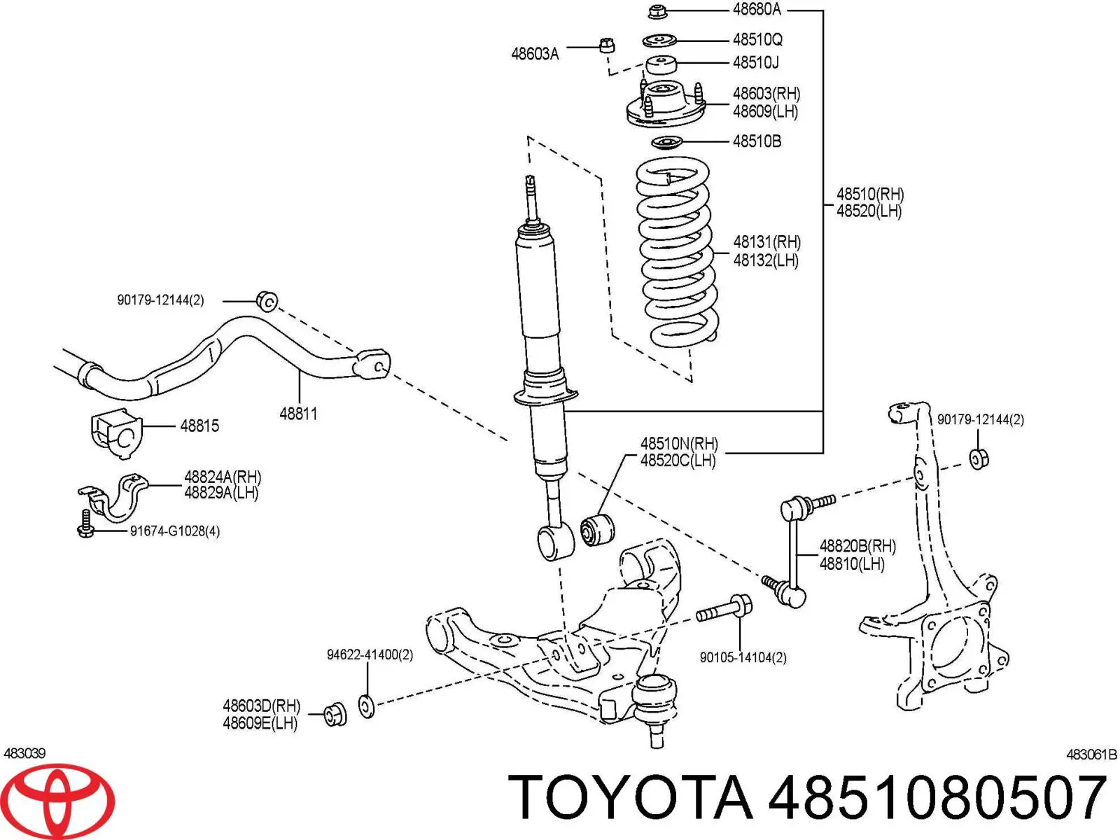 Стойка амортизатора передняя Toyota 4851080507 ціна, від 113.43 USD