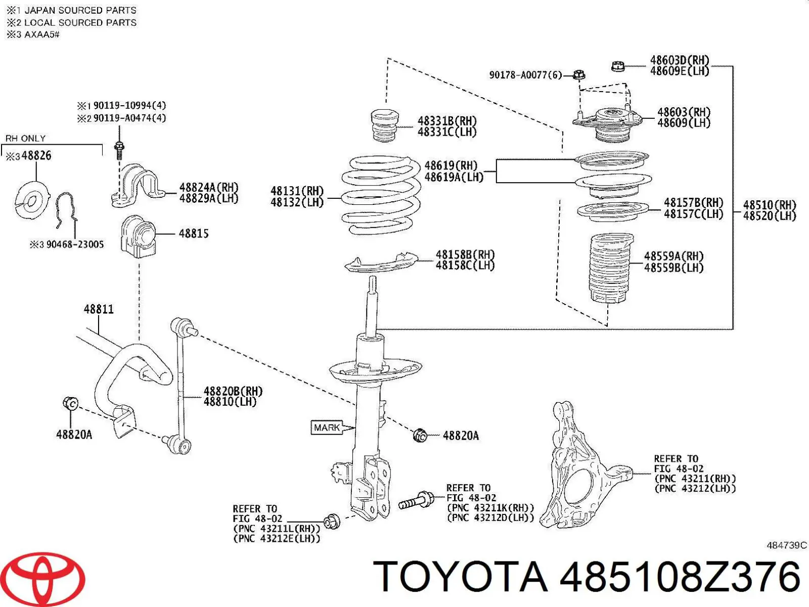 Амортизатор передній, правий Toyota 485108Z376 ціна, від 151.96 USD