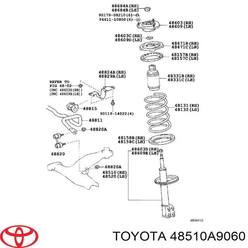 Амортизатор передній, правий Toyota 48510A9060 ціна, від 481.07 USD