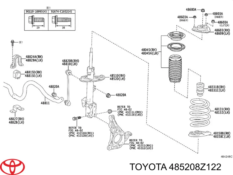 Амортизатор передньої підвіски, лівий Toyota 485208Z122 ціна, від 166.96 USD