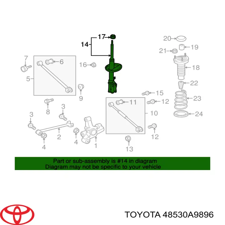 Амортизатор задній, правий Toyota 48530A9896 ціна, від 130.53 USD