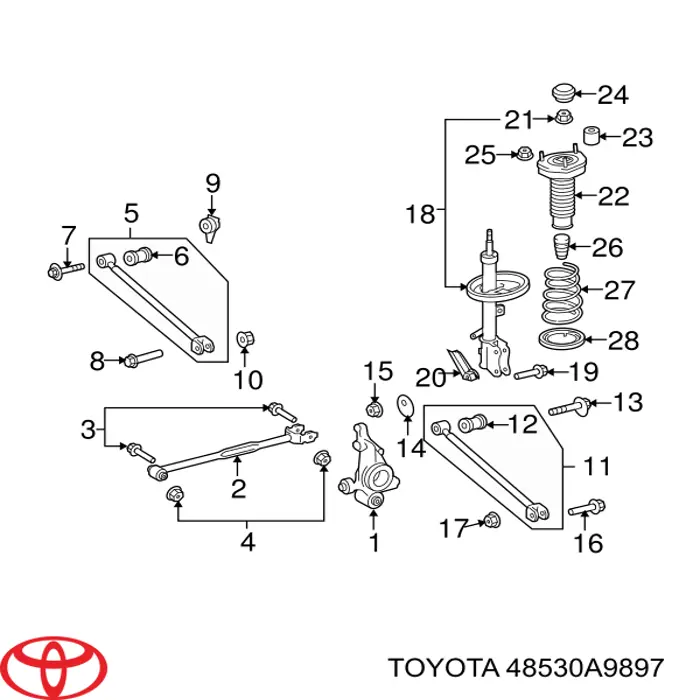Амортизатор задній, правий 485300T030 Toyota