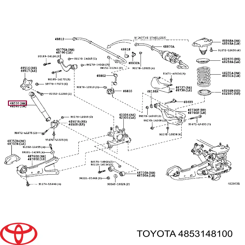 Амортизатор задній, правий Toyota 4853148100 ціна, від 75.10 USD