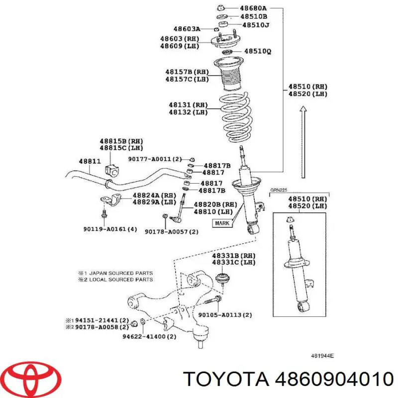 4860904010 Toyota Кріплення переднього амортизатора
