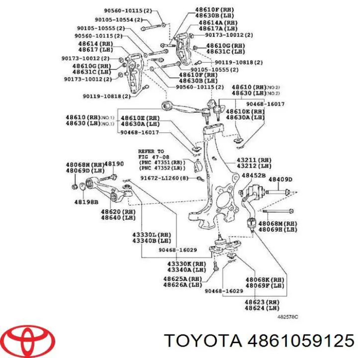 4861059125 Toyota важіль передньої підвіски верхній, правий